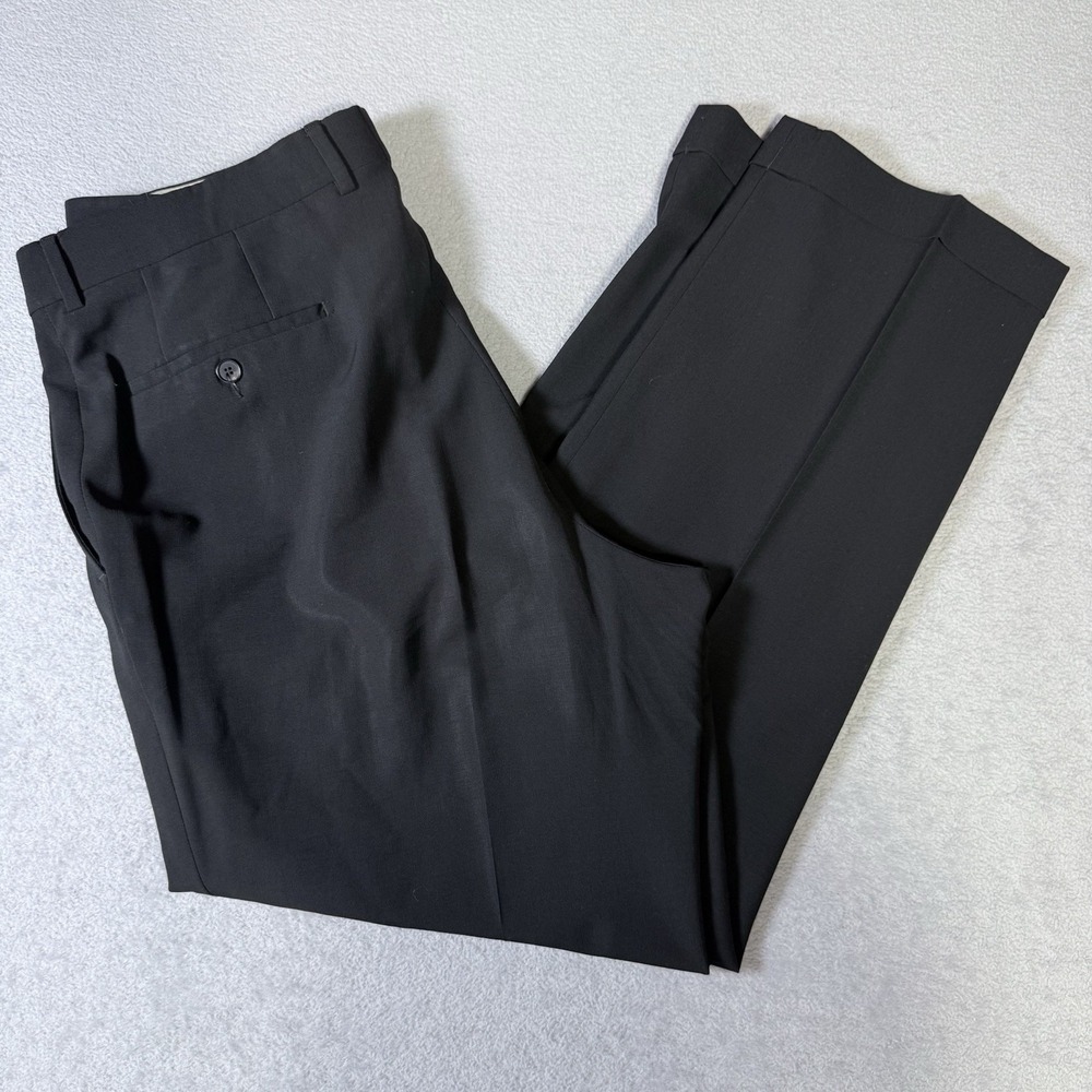 Hugo Boss Mens 40R Black Pasolini Flat Front Dress Pants Trousers 40x32